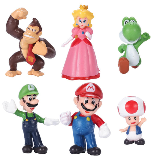 6pcs/Set Mario Action Figures Children’s Toy - Super Mary Princess, Turtle, Mushroom, Orangutan. 2 Inch Figures Cake Topper Decoration Supplies